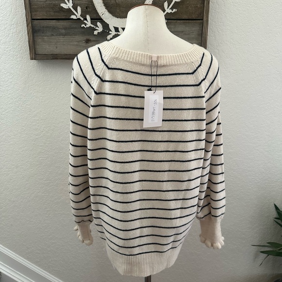 Rebecca Taylor Cream and Black Striped Sweater wool blend size Large - Picture 2 of 8